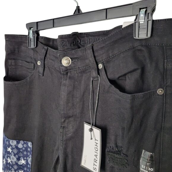 Rue21 Supreme Flex Mens Size 32x30 Black Patchwork Straight Leg Jeans - Picture 3 of 12